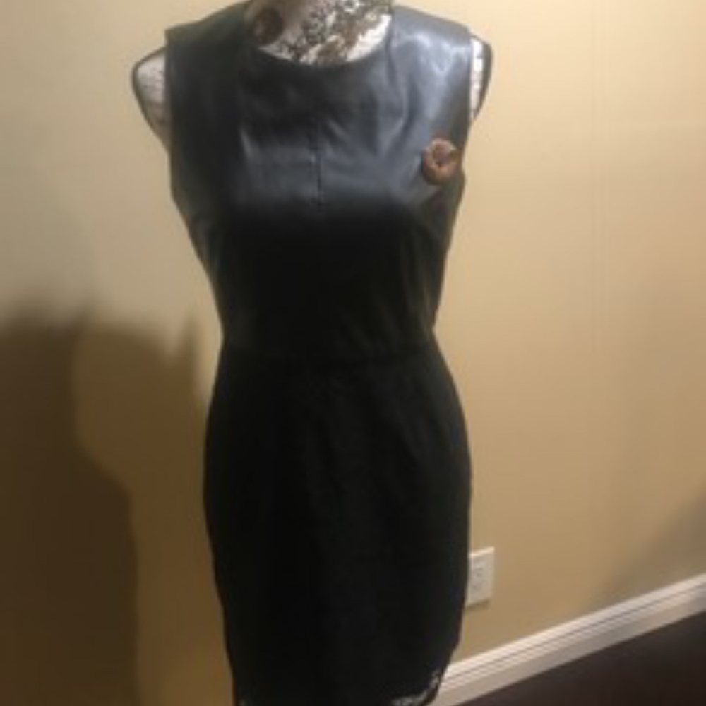 Calvin Klein Black Faux Leather/Lace Dress